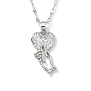 Elegant silver finger heart necklace with sparkling zircon heart pendant for women