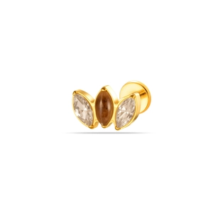 Titanium G23 labret stud with three marquise-cut zircons in gold finish