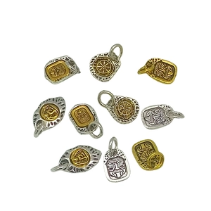 Vintage Tibetan Style Alloy Pendants Charms Two-Tone Silver Gold Ethnic Tribal Mask Relief For DIY Jewelry Making Craft