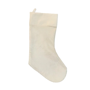 Beige plush Christmas stocking with hanging loop on a white background, large size décor