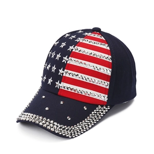 Casquette de baseball drapeau américain avec strass et rayures rouges blanches bleues