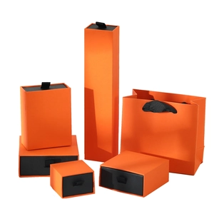 Premium orange drawer jewelry boxes and matching shopping bags for gifts and accessories