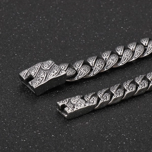 Vintage 304 stainless steel men's bracelet with intricate engraved gothic patterns