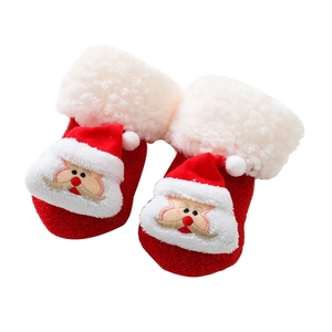 Chaussettes de Noël thermiques en polaire corail pour bébé avec motif Père Noël rouge
