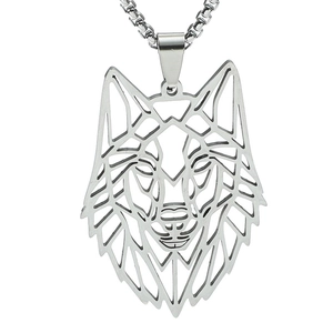 Wolf Head Pendant Necklace Stainless Steel Geometric Hollow Design Gothic Punk Style Jewelry For Men