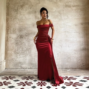 Elegante Abito Da Sera In Raso Con Spalle Scoperte E Spacco Laterale Abito Maxi Da Donna Per Festa