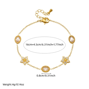Elegant gold plated stainless steel bracelet with oval gems and star flower charms
