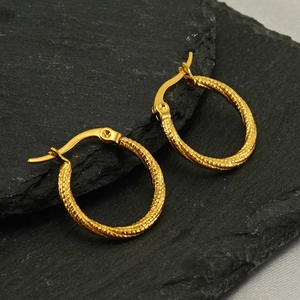 Vintage Stainless Steel Spiral Texture Hoop Earrings Gold Plated Twisted Round Fashion Jewelry For Women
