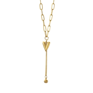 Collier en Y doré style hip-hop avec pendentif cœur texturé et chaîne trombone élégante