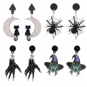 Halloween Acrylic Drop Earrings Spider Web Black Cat Witch Ghost Skull Gothic Novelty Jewelry For Women
