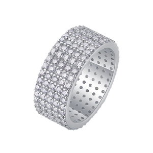 Luxurious 925 silver ring with five rows of round-cut moissanite stones from 45-degree angle