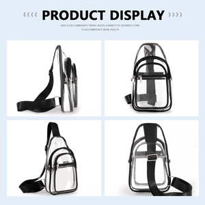 Detailed four-way view showing the three-layer zipper structure of this clear PVC chest bag