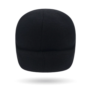 Classic black ribbed knit beanie with warm folded cuff for winter outdoor activities