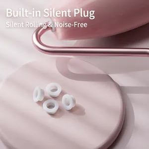 Pink jade facial roller with rose gold frame and built-in noise-reducing silent plugs