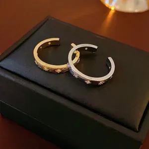 Minimalist star-engraved zircon open rings in gold and silver finish for women