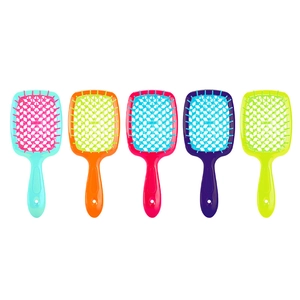Set of 5 colorful hollow grid massage hair brushes for painless detangling and quick drying