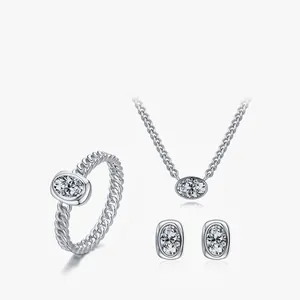 925 Sterling Silver Oval Zirconia Necklace Ring And Earrings Elegant Minimalist Jewelry For Women