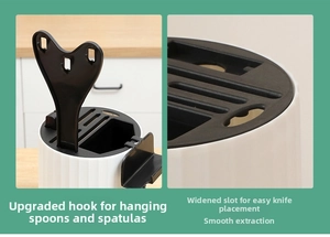 Detail view of widened knife slots and upgraded back hook for kitchen organizer