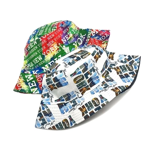 Graffiti style New York letter print bucket hats for outdoor sun protection in two styles