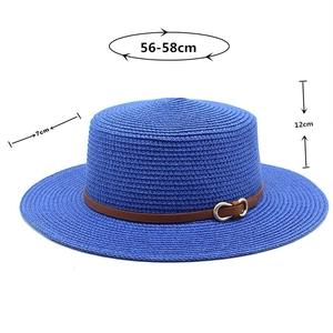 Détails du canotier bleu marine avec bande en cuir et dimensions 56-58cm, 7cm, 12cm