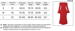 Detailed size chart for the off-shoulder long-sleeve bodycon dress with measurements