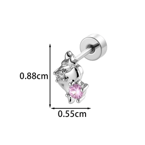 Pink zircon ice cream cone stud earring in silver measuring 0.88cm by 0.55cm