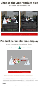 Size guide for Christmas window stickers with festive snowman and tree decal dimensions