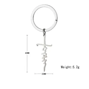 Detail view of Faith cross keychain in silver stainless steel with 40mm size dimension