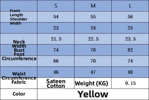 Tableau des tailles pour haut en maille jacquard jaune avec mesures du S au L