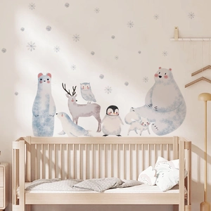 Arctic animal wall decals with polar bear and penguin for nursery wall decoration