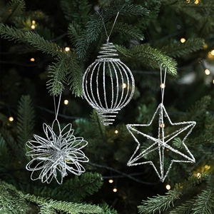 Silver Glitter Christmas Tree Ornaments Iron Art Hollow Star Hanging Pendant Geometric Festive Holiday Decor