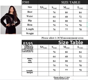 Size chart for women's autumn fashion mini dress showing bust, waist, and hip measurements