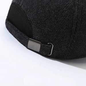 Deep grey wool blend winter baseball cap with thick texture and adjustable metal buckle