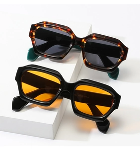 Macro detail of retro polygon sunglasses frame showing model 506 and CE certification