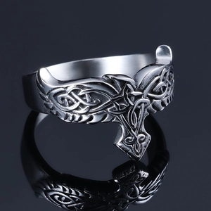 Retro Viking Stainless Steel Ring Nordic Celtic Knot Eagle Totem Embossed Band Hip Hop Jewelry For Men And Women