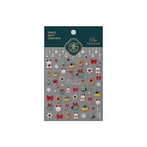 5D Christmas 3D embossed nail stickers featuring reindeer and gingerbread man on white background