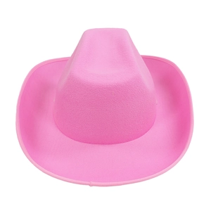 Detailansicht eines rosa Cowboyhuts aus Filz mit verstärkter Krempe und Textur