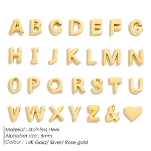DIY stainless steel alphabet pendants in 14K gold, silver, and rose gold finishes