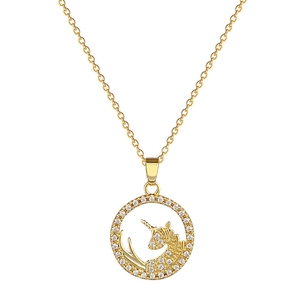 Luxurious unicorn pendant necklace with sparkling zirconia on a gold-plated titanium chain