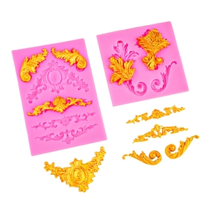 Baroque relief style pink silicone mold set for DIY baking and cake decoration projects