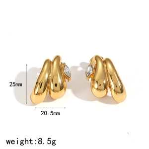 Detailed view showing dimensions and weight of gold wavy irregular zircon stud earrings