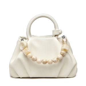Weiße geraffte Cloud Handtasche mit Marmorperlen Griff, stylische koreanische Dumpling Tasche.