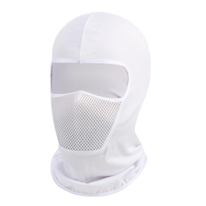High-definition detail showing the breathable mesh layer of this white outdoor ski mask