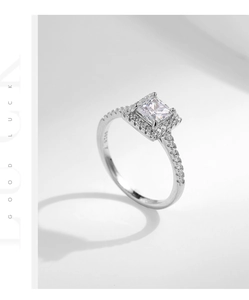 Detailed macro view of S925 silver ring featuring S925 hallmark and halo square diamond