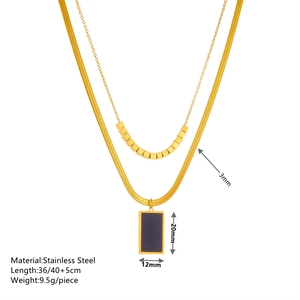 Detailed size specifications for double-layer stainless steel necklace with black pendant