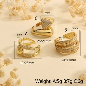 Detailed view of 18K gold plated layered rings with dimensions and zircon accents