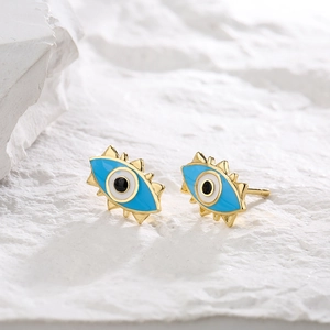 Pendientes de ojo de la suerte bañados en oro de 18K con esmalte azul y blanco