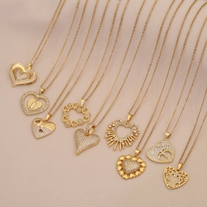 Gold plated heart pendant necklaces with zircon inlay and MOM charm details