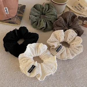 Knitted Hollow Out Scrunchies Oversized Hair Ties Elastic Ponytail Holder Ruffled Vintage French Style For Women