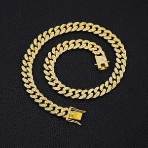 Alloy Rhinestone Cuban Link Necklace Iced Out Hip Hop Street Jewelry For Men Women